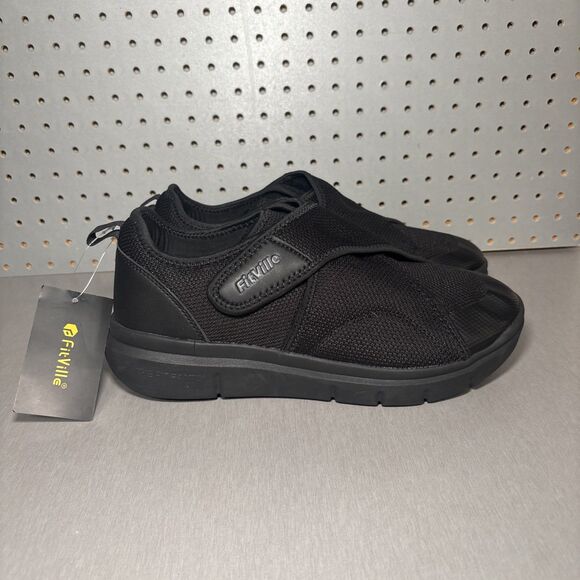 FitVille Diabetic Shoes Mens Sz 10.5 Wide Black Adjustable Diabetes Walking main image 6